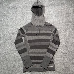 Brooks Run Happy Striped Hooded‎ Pullover Thumbholes Gray Size Large